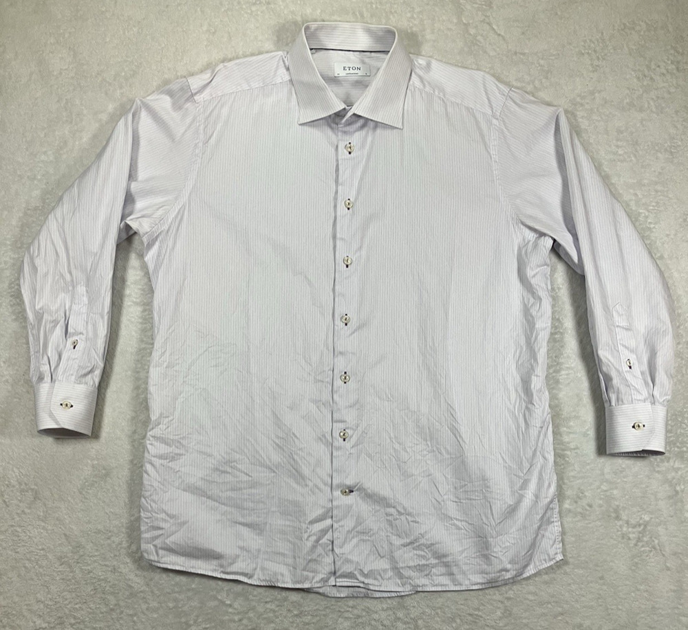 Eton Mens Dress Shirt Business Contemporary Striped Long Sleeve Classic 46 - 18